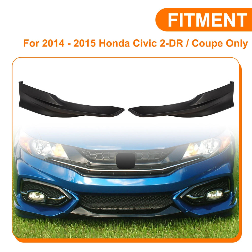 2PC Front Bumper Splitter Lip for Honda Civic Coupe (2014–2015) Black PU HFP
