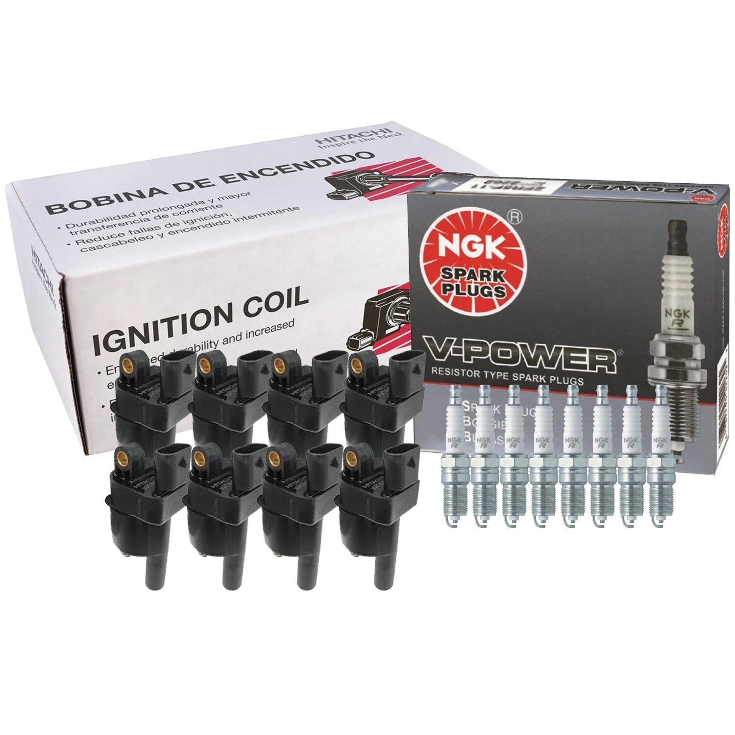 Set of 8 Ignition Coils & NGK V-Power Spark Plugs for Chevy Caddy Buick