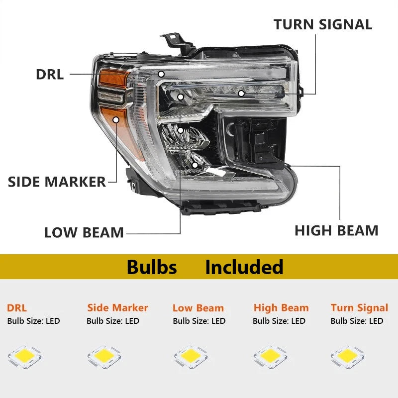 Full LED Headlight w/LED Signal for GMC Sierra 1500 (2019–2022)