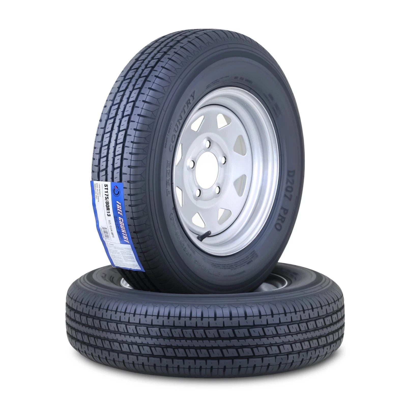 2 Free Country Trailer Tire Rims ST175/80R13 8-Ply 5 Lug x 4.5" Silver Spoke