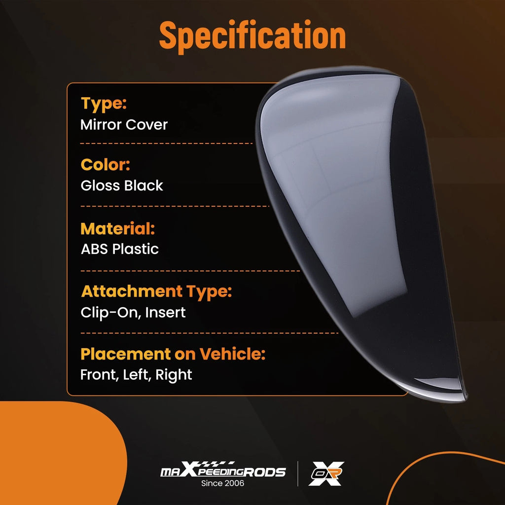 Set of 2 Side Mirror Cover Caps for Honda Accord (2008–2013) Black ABS
