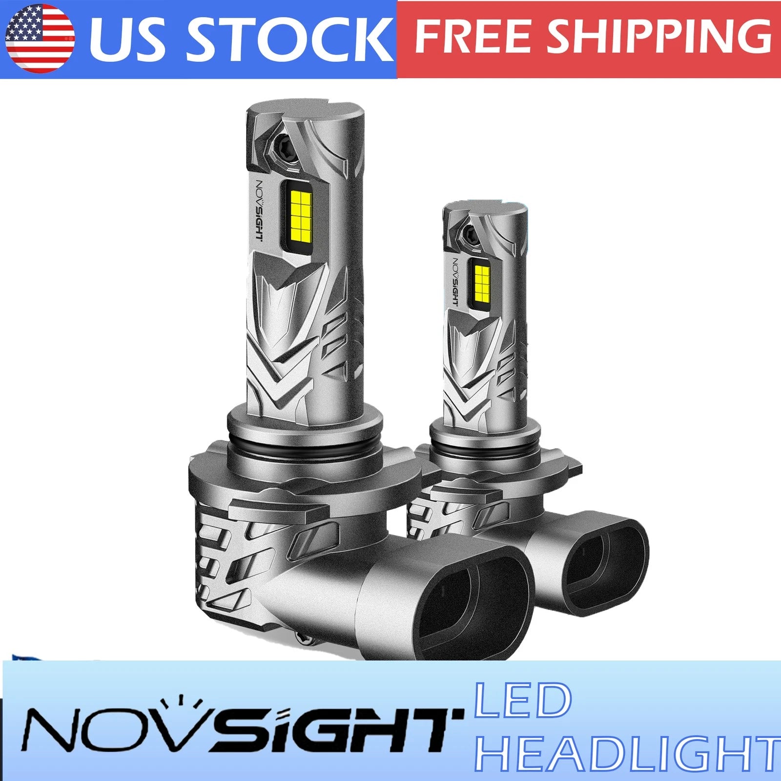 2X HB4 9006 LED Headlight Bulbs for NOVSIGHT (6500K White)