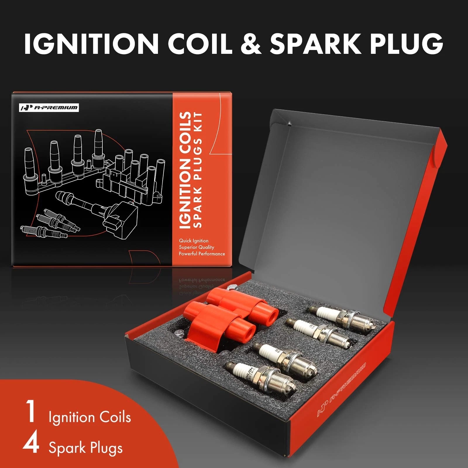 Ignition Coil & 4X Iridium Spark Plugs for Subaru Outback Forester