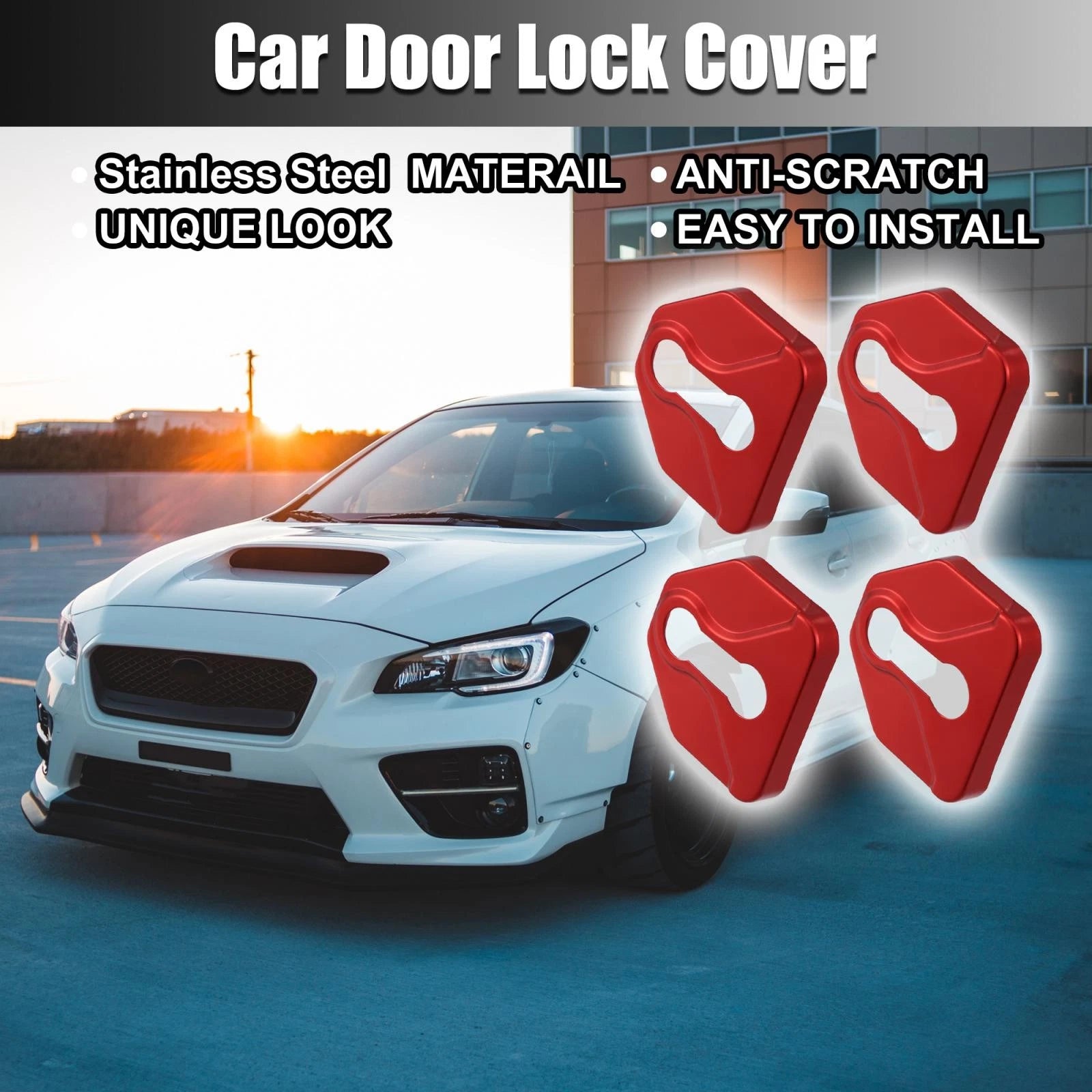 Set of 4 Door Lock Latches Covers for Subaru (Red)