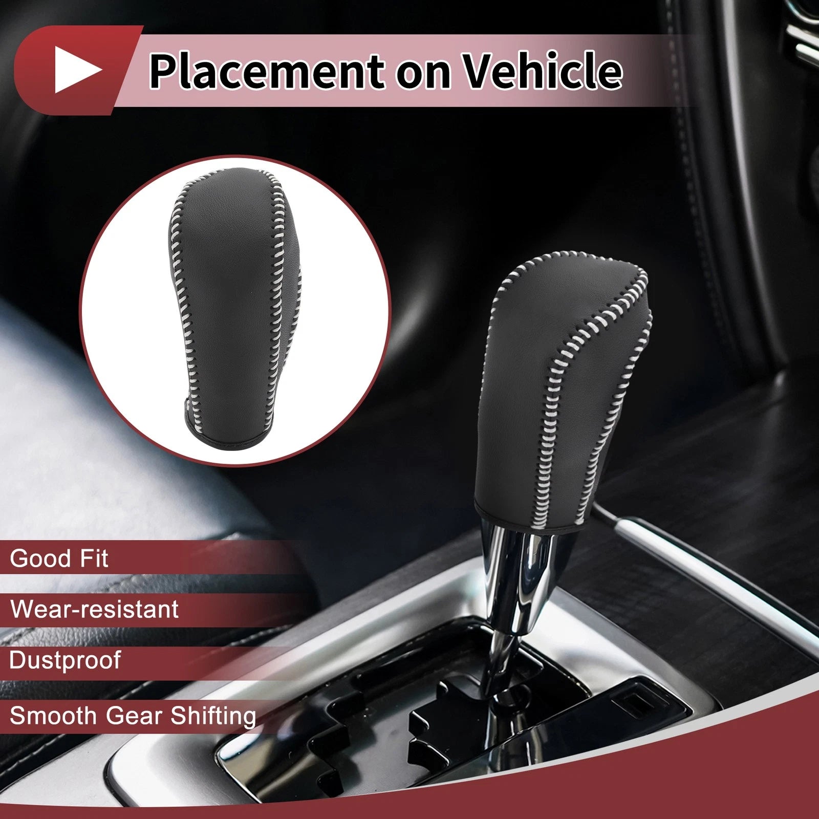 Gear Shift Knob Cover for Ford Fiesta (2011–2019) Black Beige Faux Leather