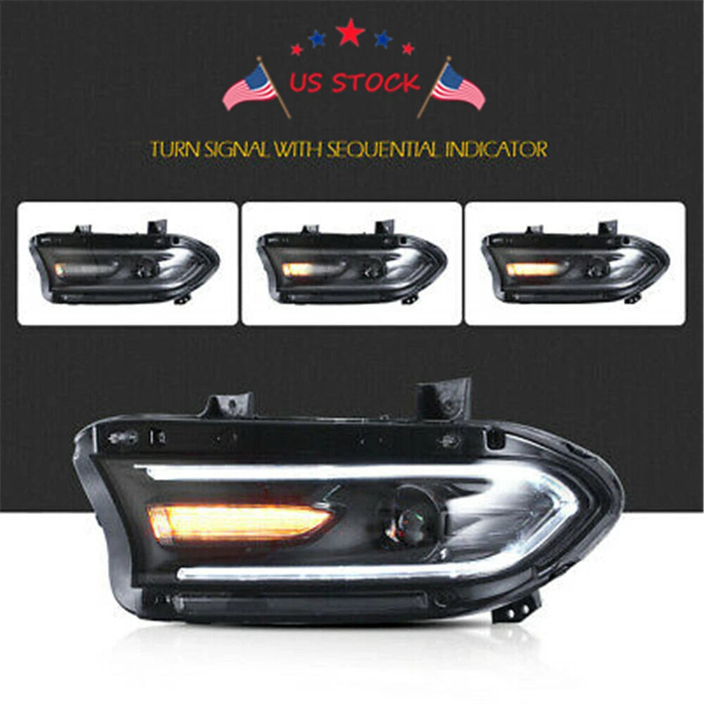 Set of 2 LED Dual Beam Projector Headlights for Dodge Charger (2015–2020)