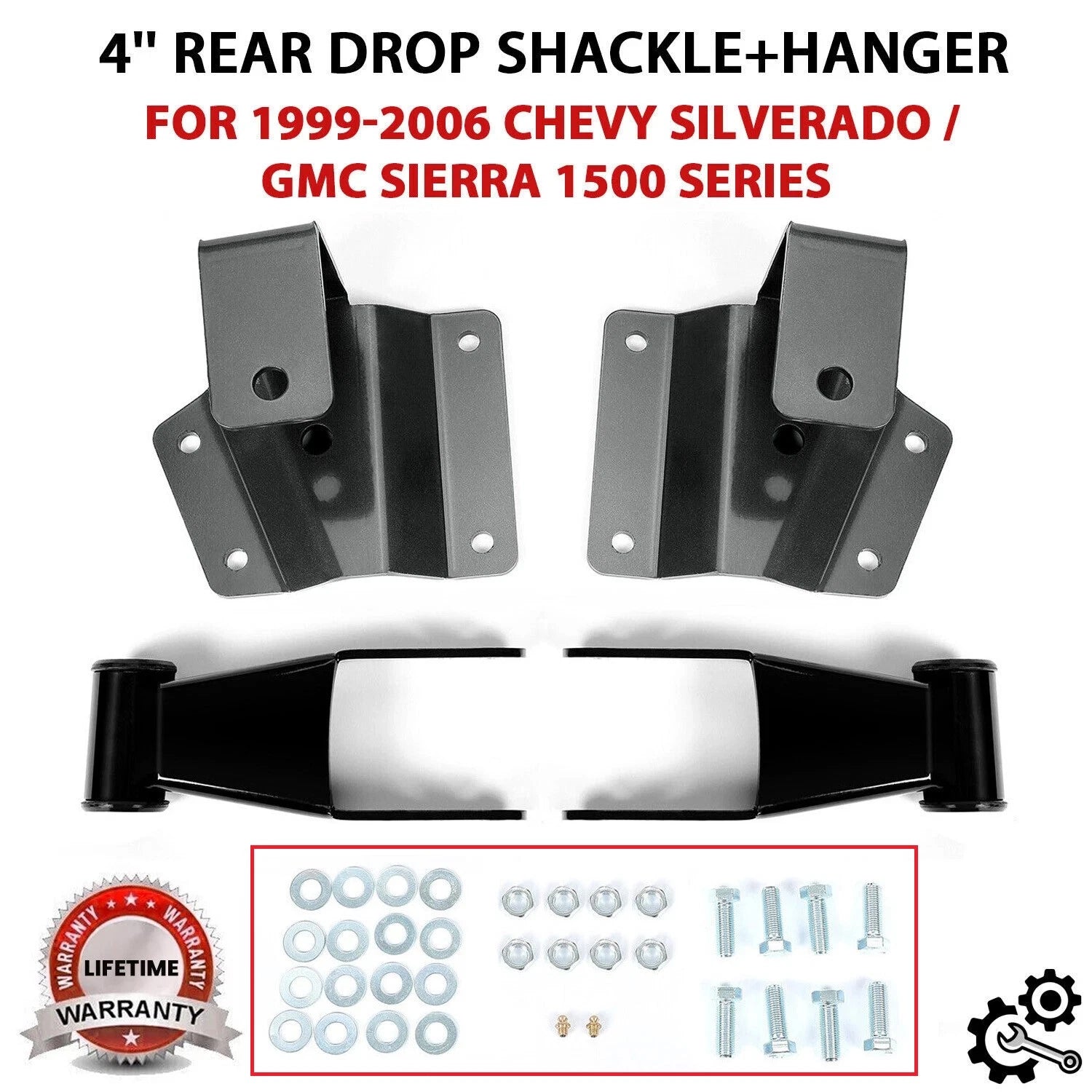 4'' Drop Kit Shackles & Hangers for Chevy Silverado/GMC Sierra 1500 (1999–2006)