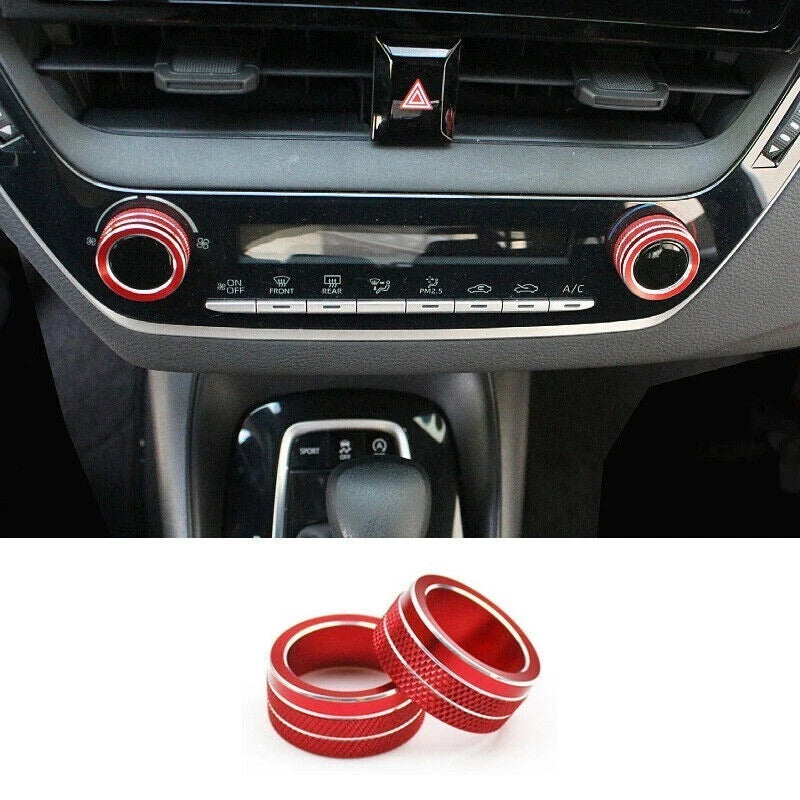 2x Red Alu Middle Console AC Knob Cover Trim for Toyota Corolla (2019���2021)