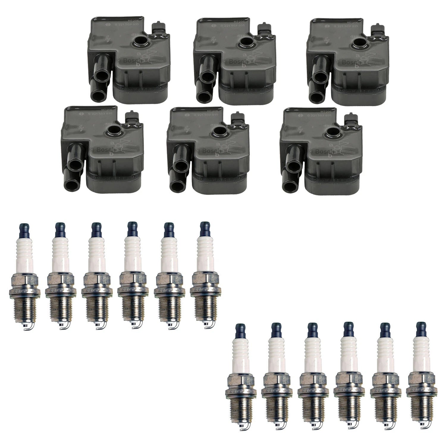 Set of 6 Ignition Coils & 12 U-Groove Spark Plugs for Mercedes W203 C209 W163