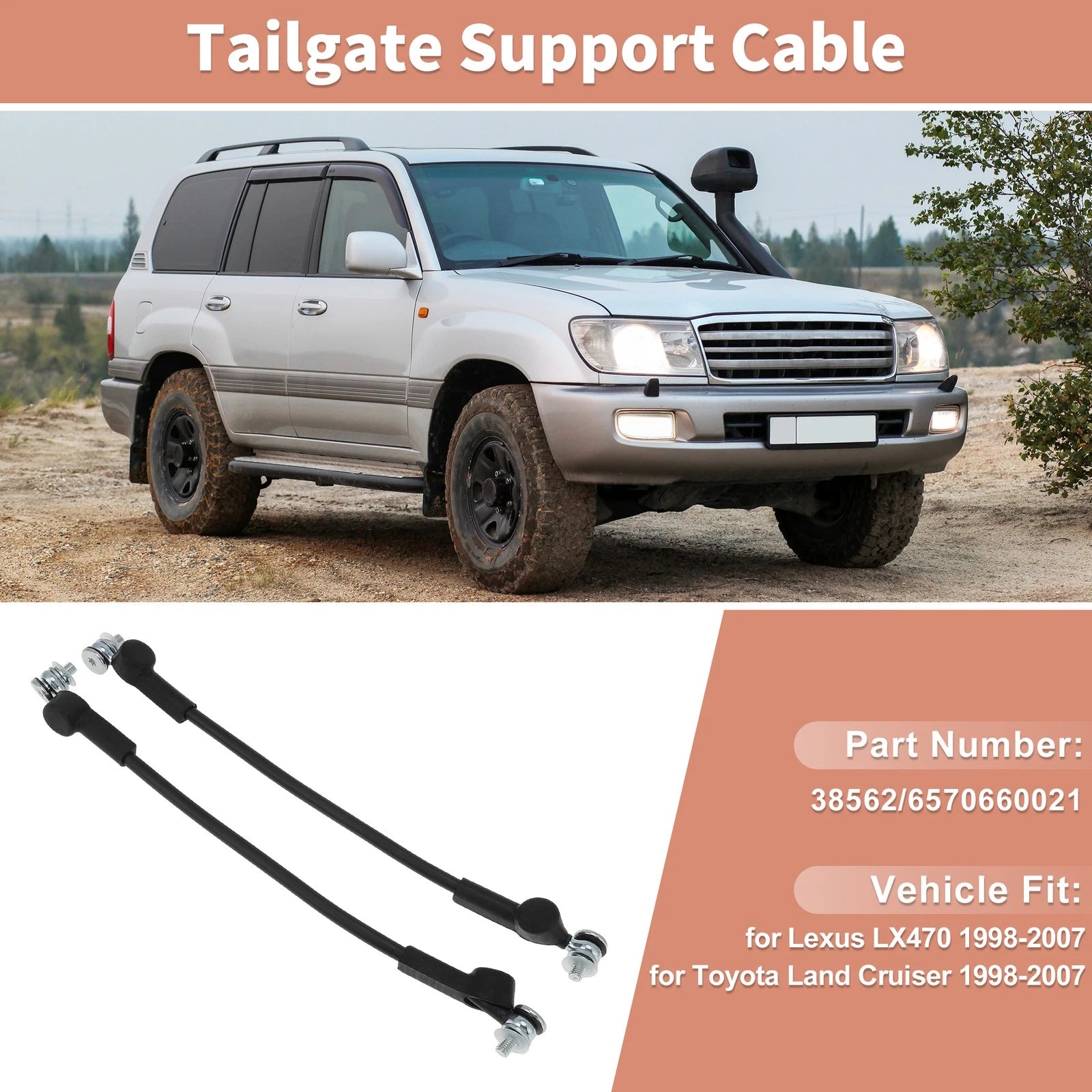 Tailgate Support Cables for Toyota Land Cruiser, Lexus LX470 (1998–2007)