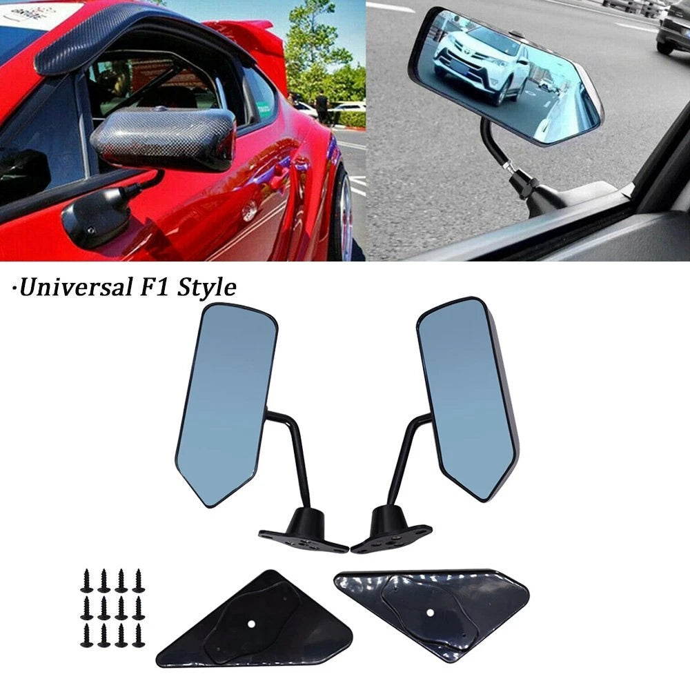 Set of 2 Side Mirrors for Universal F1 Style Glossy Black (RH/LH)