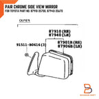 Chrome Manual Side Mirrors for Toyota Hilux Ute Tiger D4D (1997-2004)