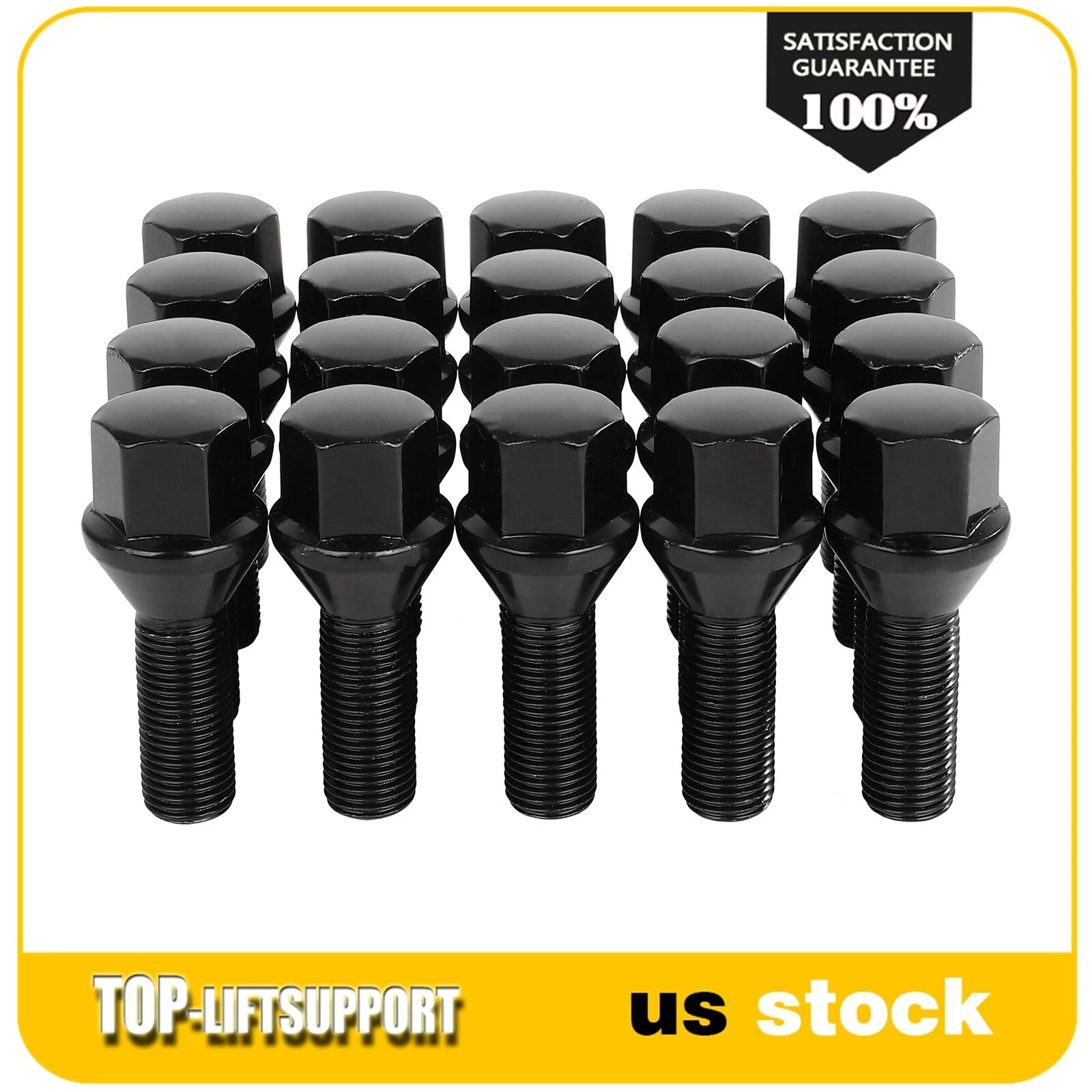 Set of 20 Black Wheel Lug Bolts for Chrysler 200, Dodge Dart, Jeep