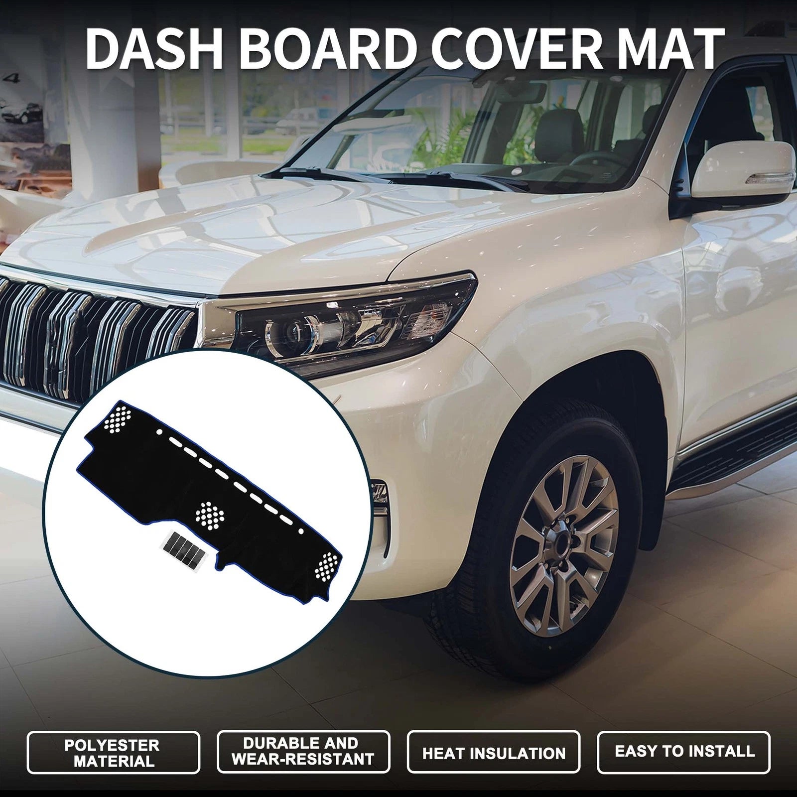 Dashboard Dash Cover Mat for Toyota Prado (2017–2024) Black Blue Set of 1