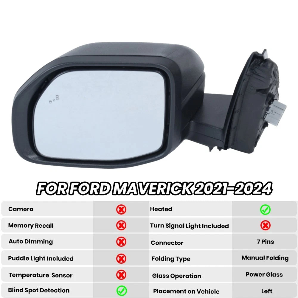 7Pin Heated Manual Fold Side Mirrors for Ford Bronco Sport (2021–2024)