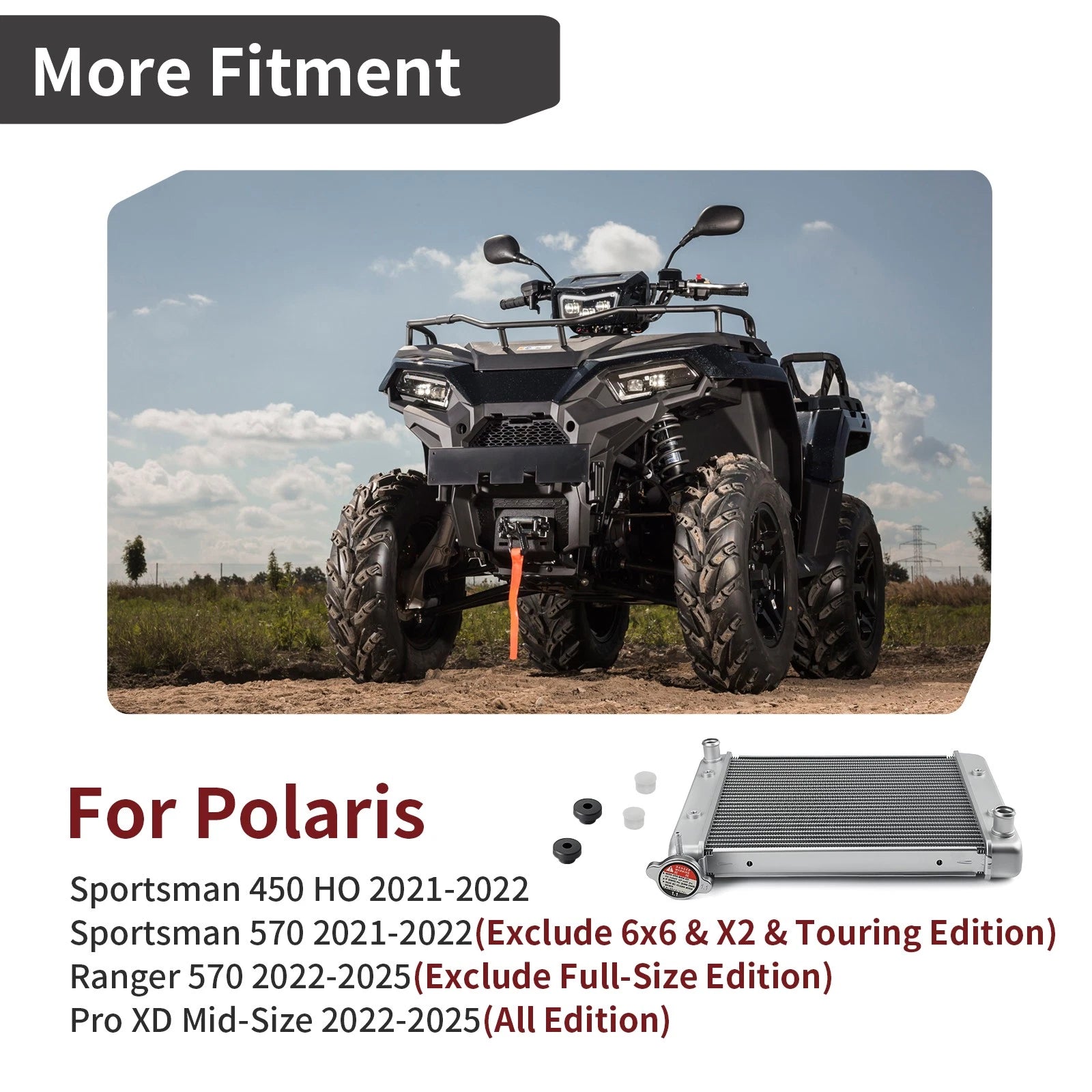 Set of 2 Radiator & Mount Bushing for Polaris Sportsman 450 HO (2021–2022)