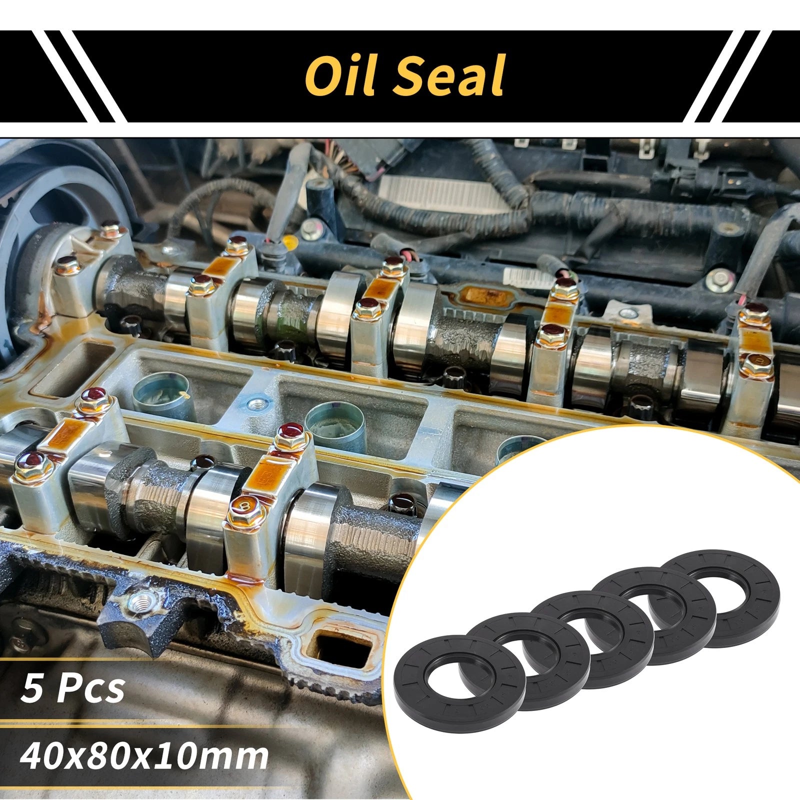 Set of 5 Oil Seal Rotary Shaft Seal NBR Rubber 40x80x10mm