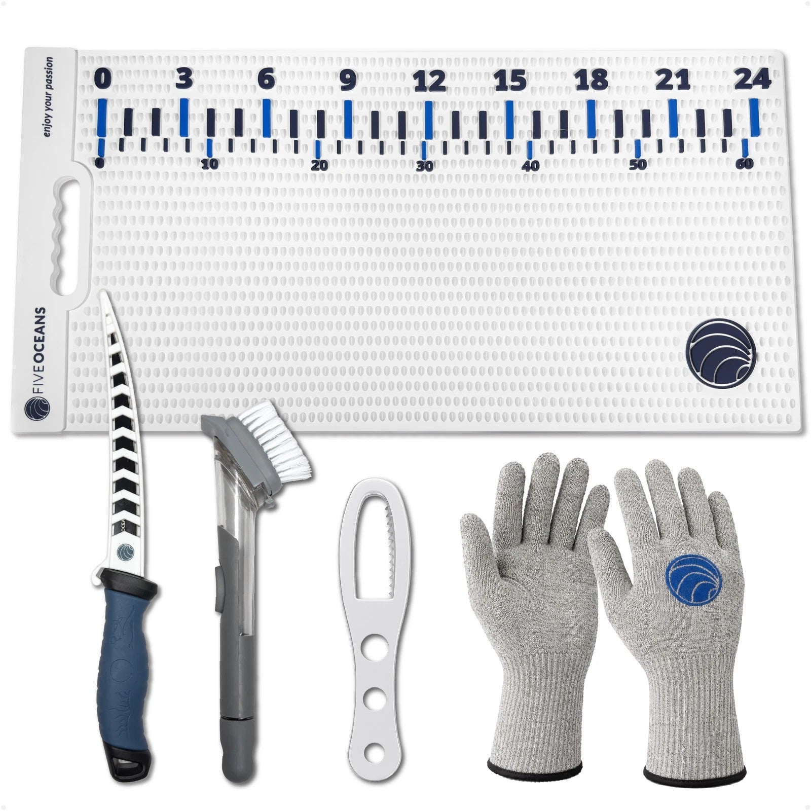 Fish Fillet Mat Kit with Knife & Gloves for Fishing (28" x 14")