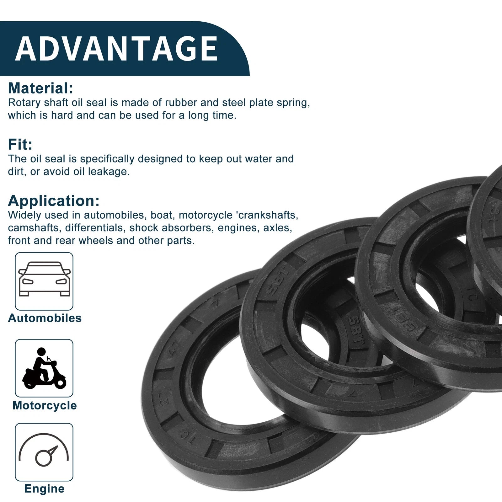 Set of 5 Oil Seal Rotary Shaft Seal NBR Rubber 27x47x7mm