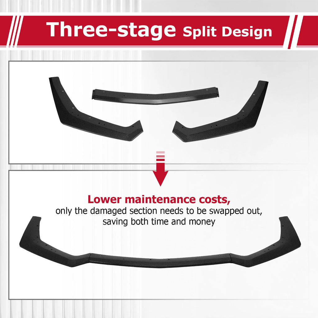 Carbon Look GT-Style Front Bumper Splitter Lip for Ford Mustang (2018-2023)