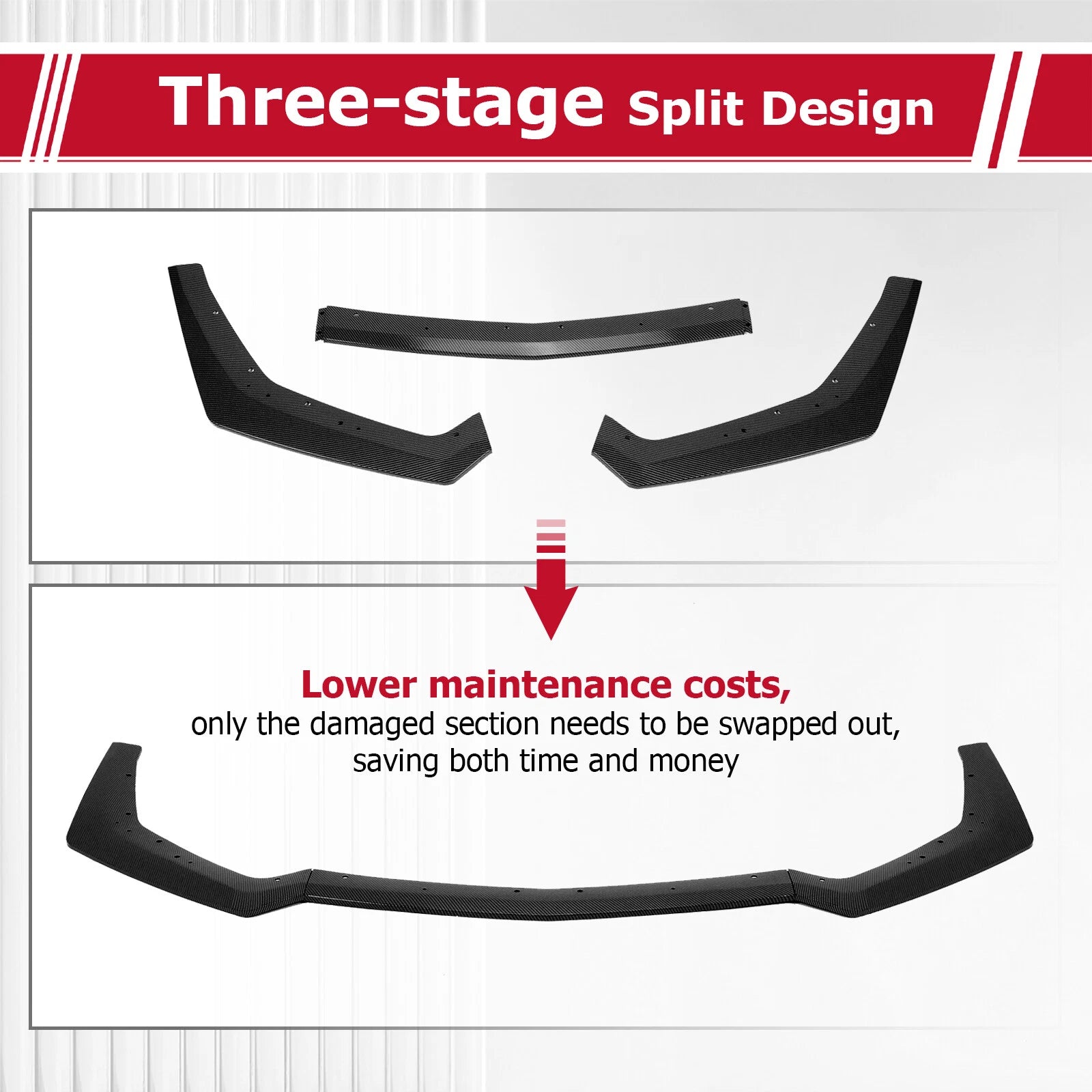 Carbon Look GT-Style Front Bumper Splitter Lip for Ford Mustang (2018-2023)