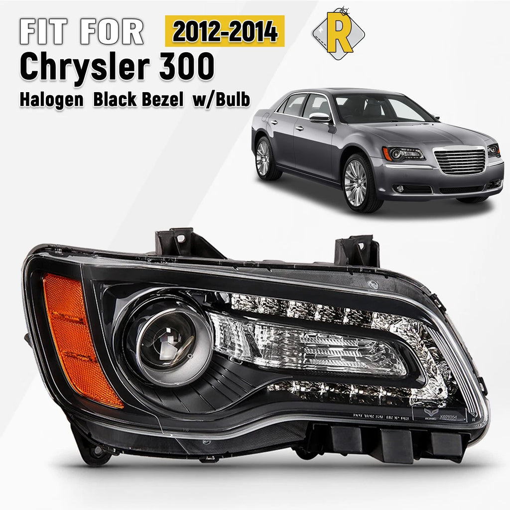 Halogen Headlight for Chrysler 300 (2012–2014) Black Bezel with Bulb