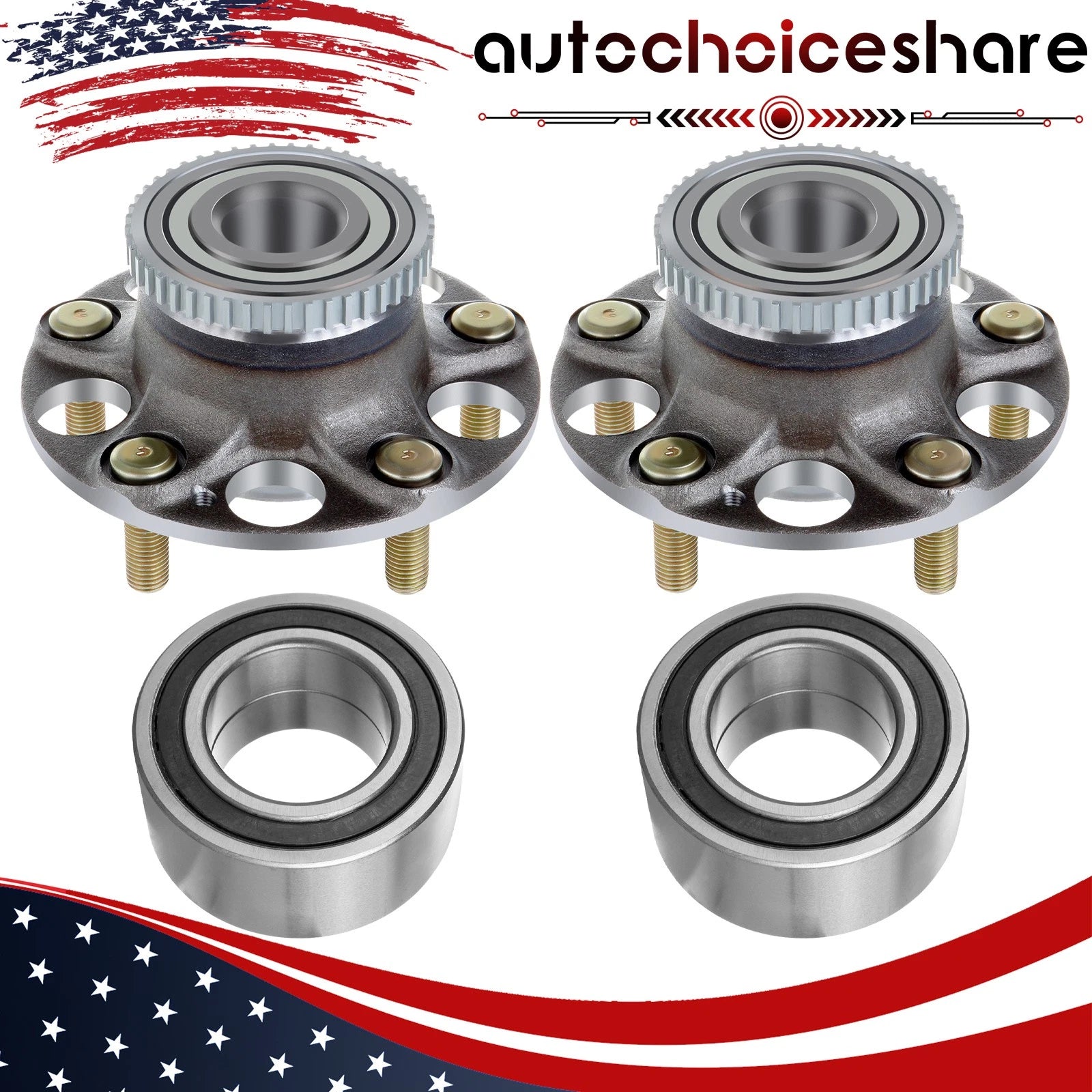 Set of 4 Wheel Hub Bearings for Acura TL (2004–2008) with ABS