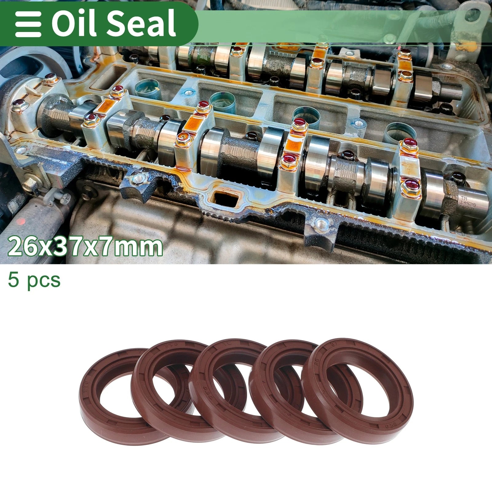 Set of 5 Oil Seal Rotary Shaft Seal FKM Rubber 26x37x7mm