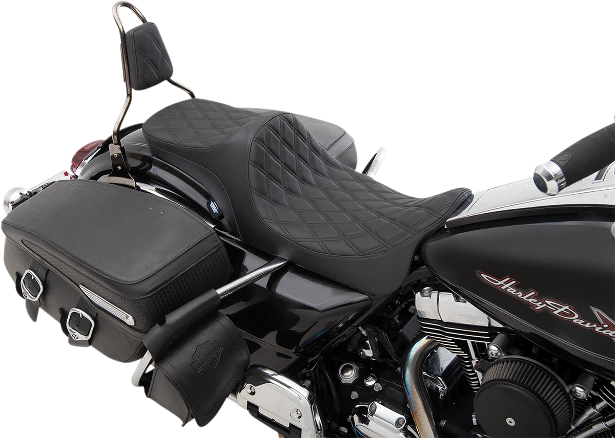 Predator III 2-Up Seat for Harley-Davidson (2000–2023) - Double Diamond, Black Thread