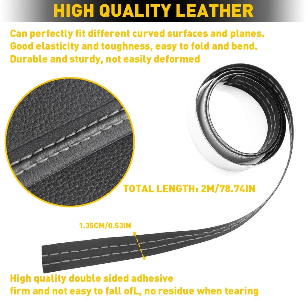 Set of 2 PU Leather Dashboard Door Trim Strips for Car