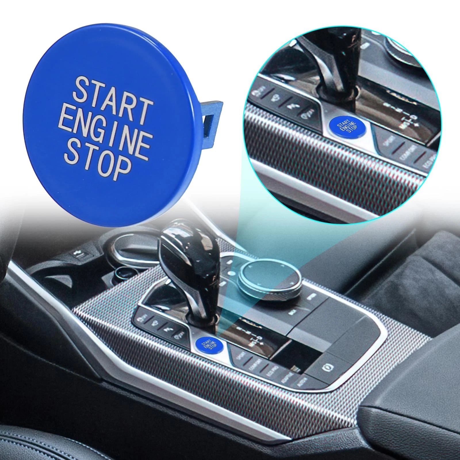 ABS Blue Ignition Push Start Stop Button Cover Trim for BMW 