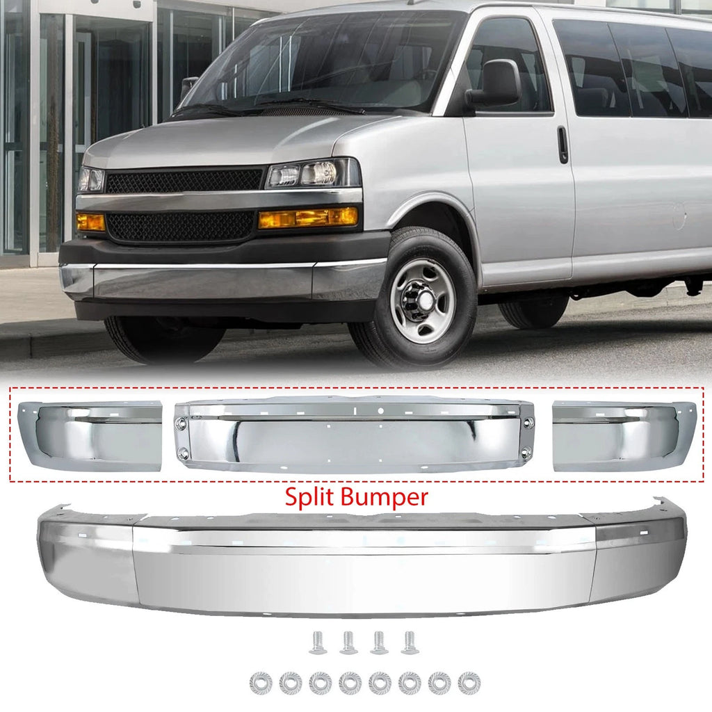 Chrome Steel Front Bumper Face Bar for Chevy Express/GMC Savana (2003–2025)