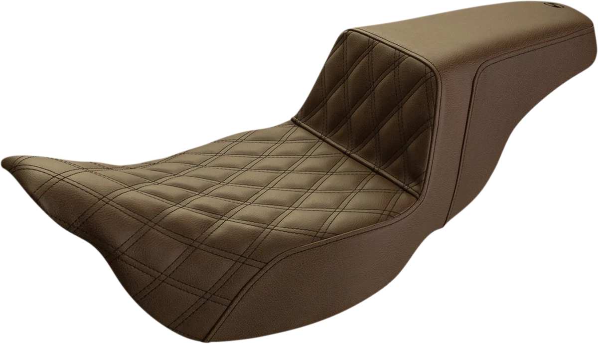 SADDLEMEN Step-Up Seat for Harley FL (Extended Reach, Front Lattice Stitch, Brown)