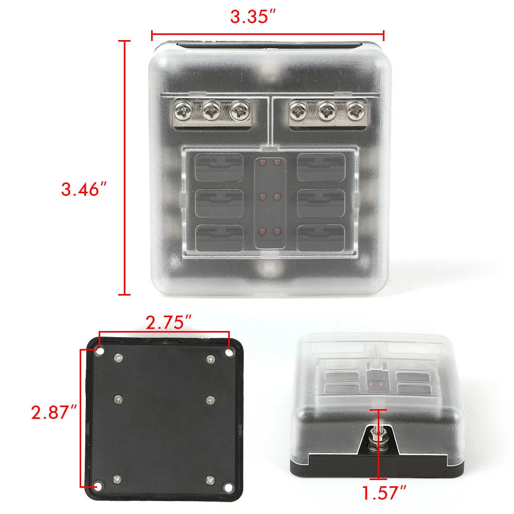 6-Way Waterproof Fuse Box with LED Indicator for 12V/24V Vehicles