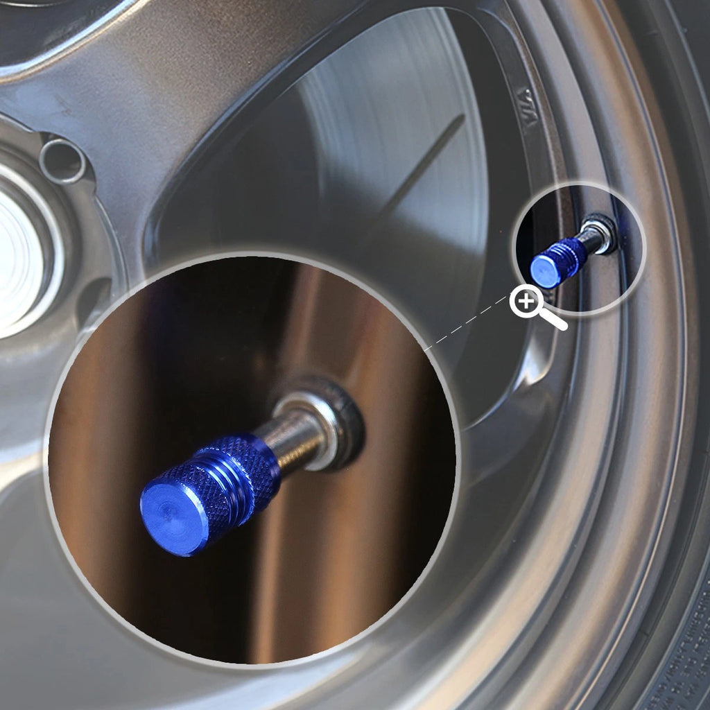 Set of 4 Blue Aluminum Tire Stem Caps for Universal Vehicles (2010–2023)