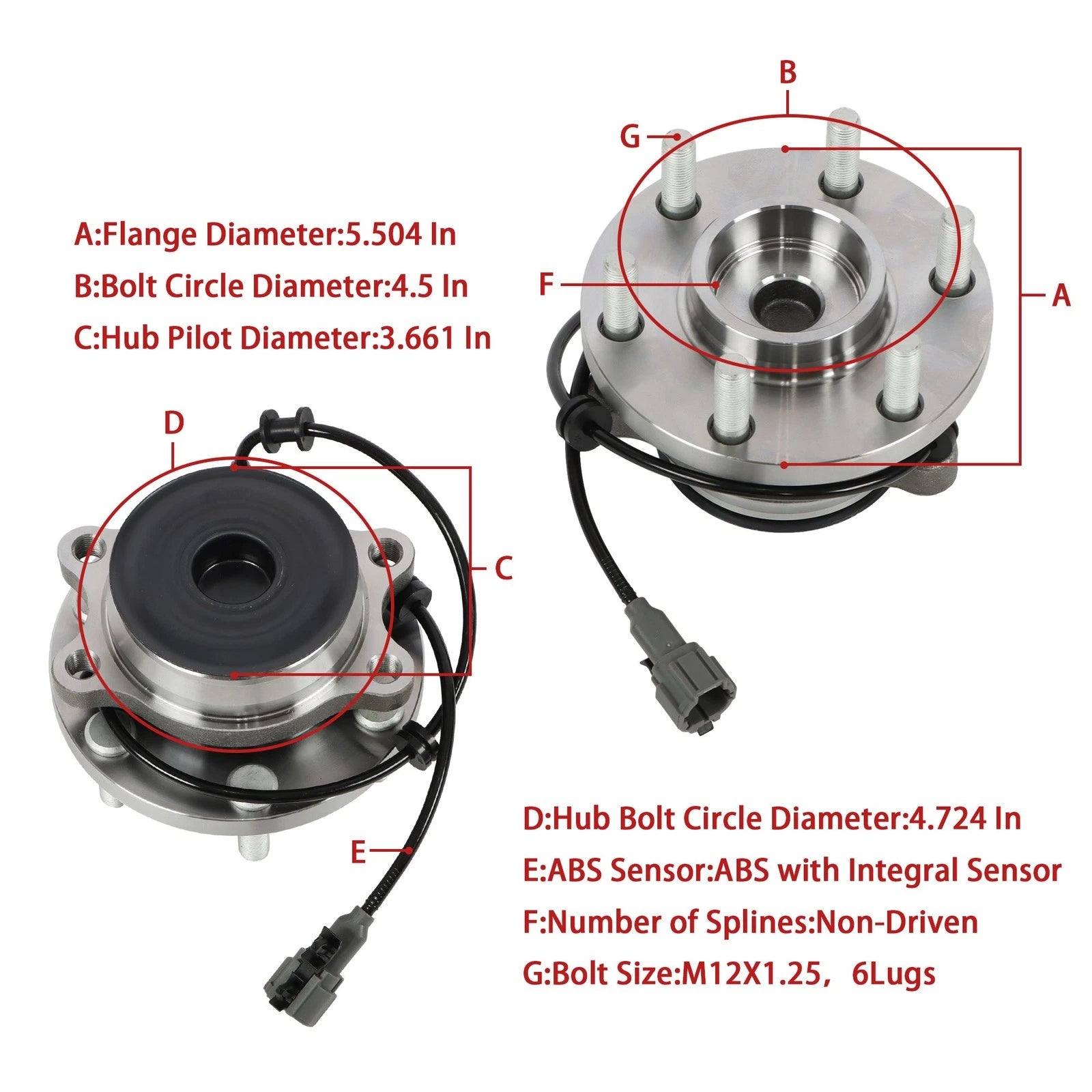 Front Wheel Bearing Hub for Nissan Frontier Pathfinder Xterra Equator (RWD)
