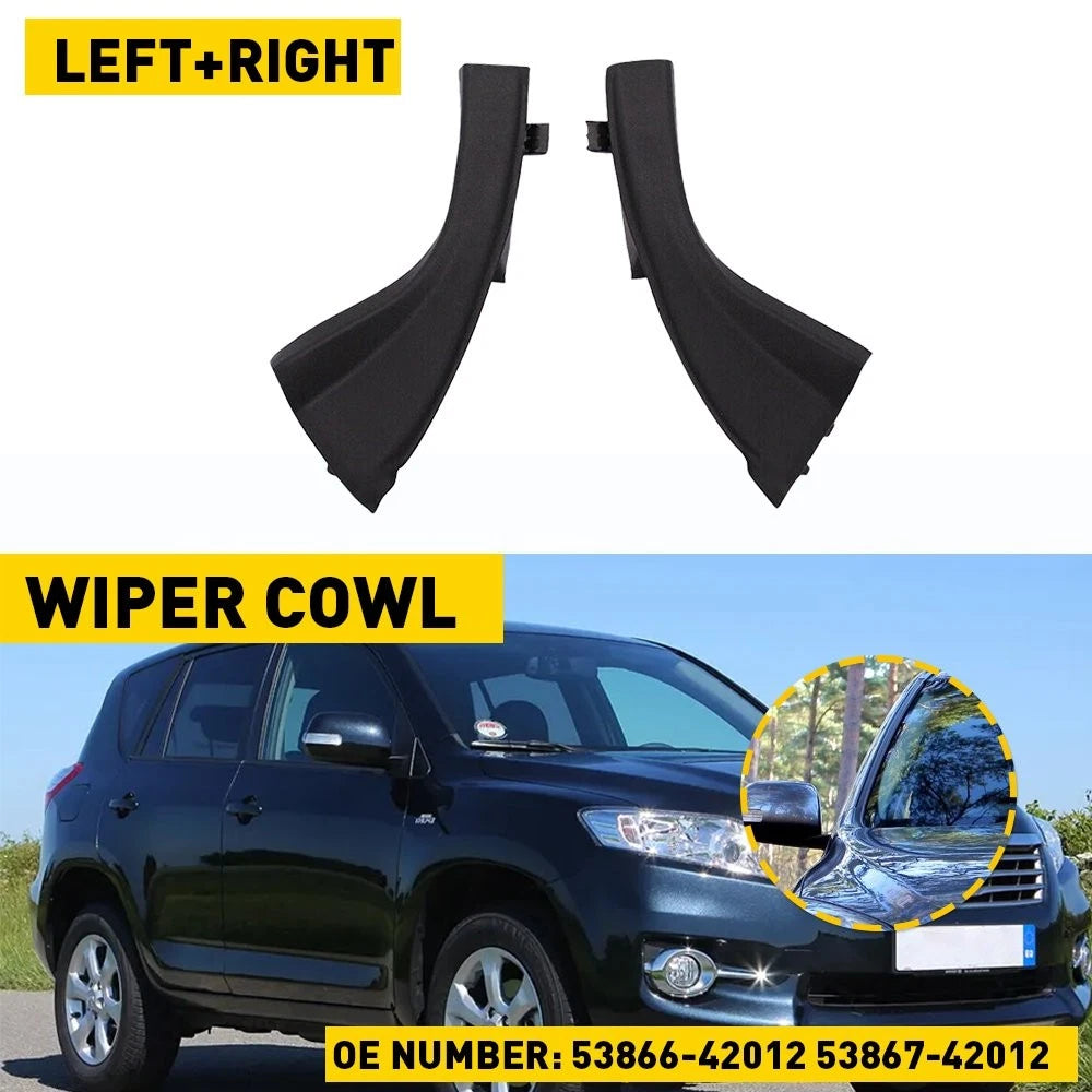 2Pcs Front Wiper Side Cowl Trim Extension Cover Black for Toyota RAV4 (2006–2012)