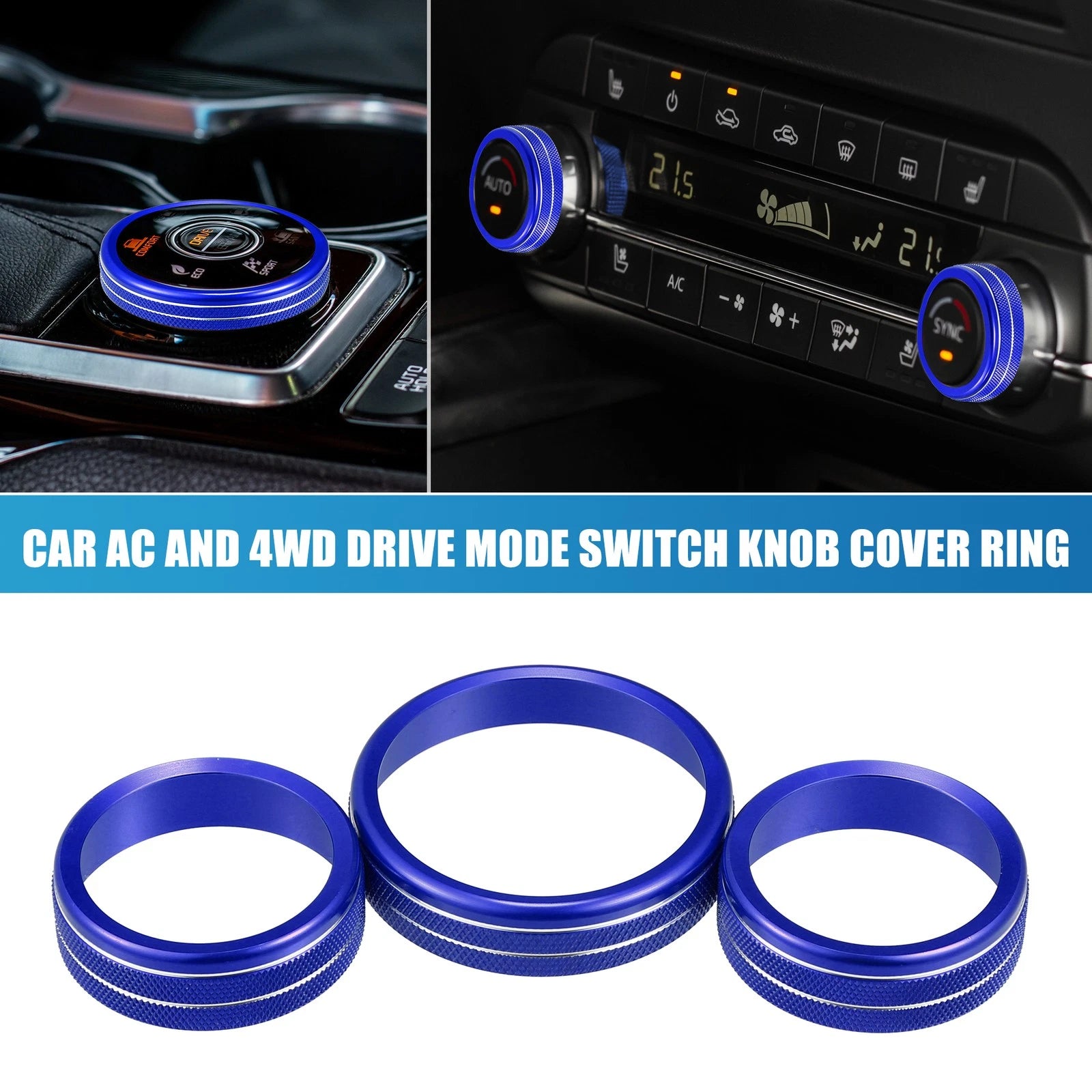 3pcs AC Mode Switch Knob Ring Cover for Nissan Rogue (2021–2022) Blue