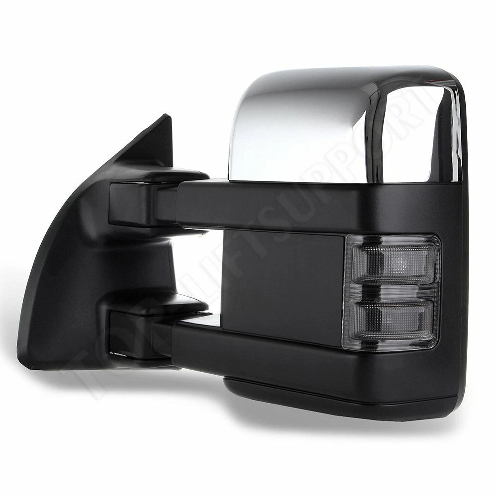 Set of 2 Chrome Tow Power Heated Smoke Signal Side Mirrors for F250-F550