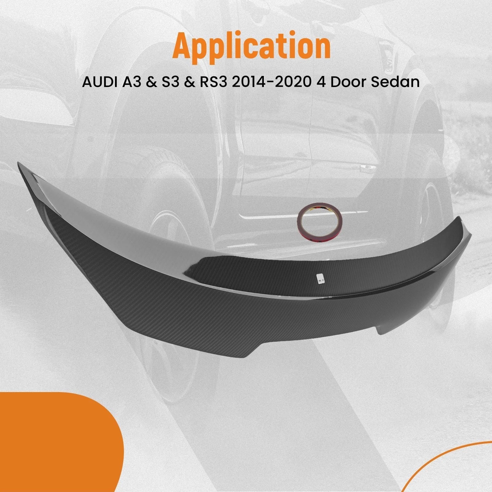 Rear Trunk Spoiler for Audi A3 S3 RS3 4-Door (2014–2020) Carbon Fiber PSM Style