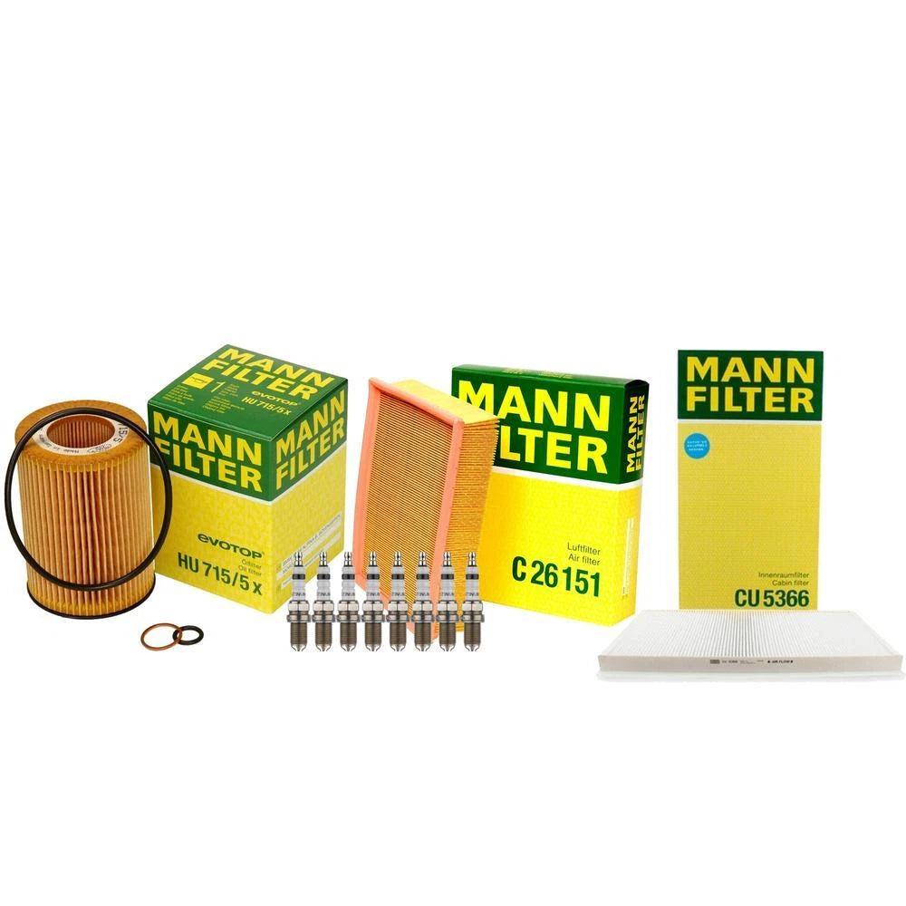 Mann Cabin Oil & Air Filter Set with 8 Bosch Platinum Spark Plugs for BMW X5 (2000–2006)