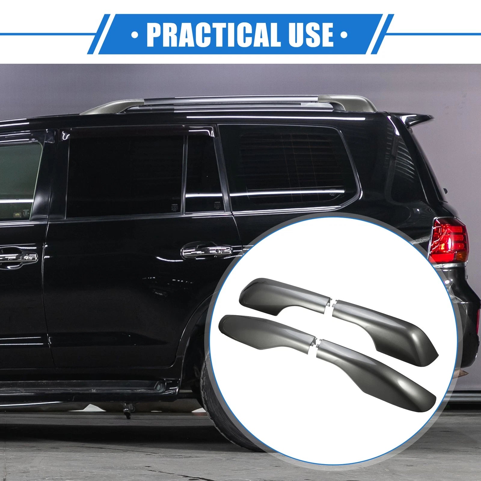 Set of 4 Roof Rack Side Rails End Cover Shells for Lexus LX570 (2008–2015) Gray