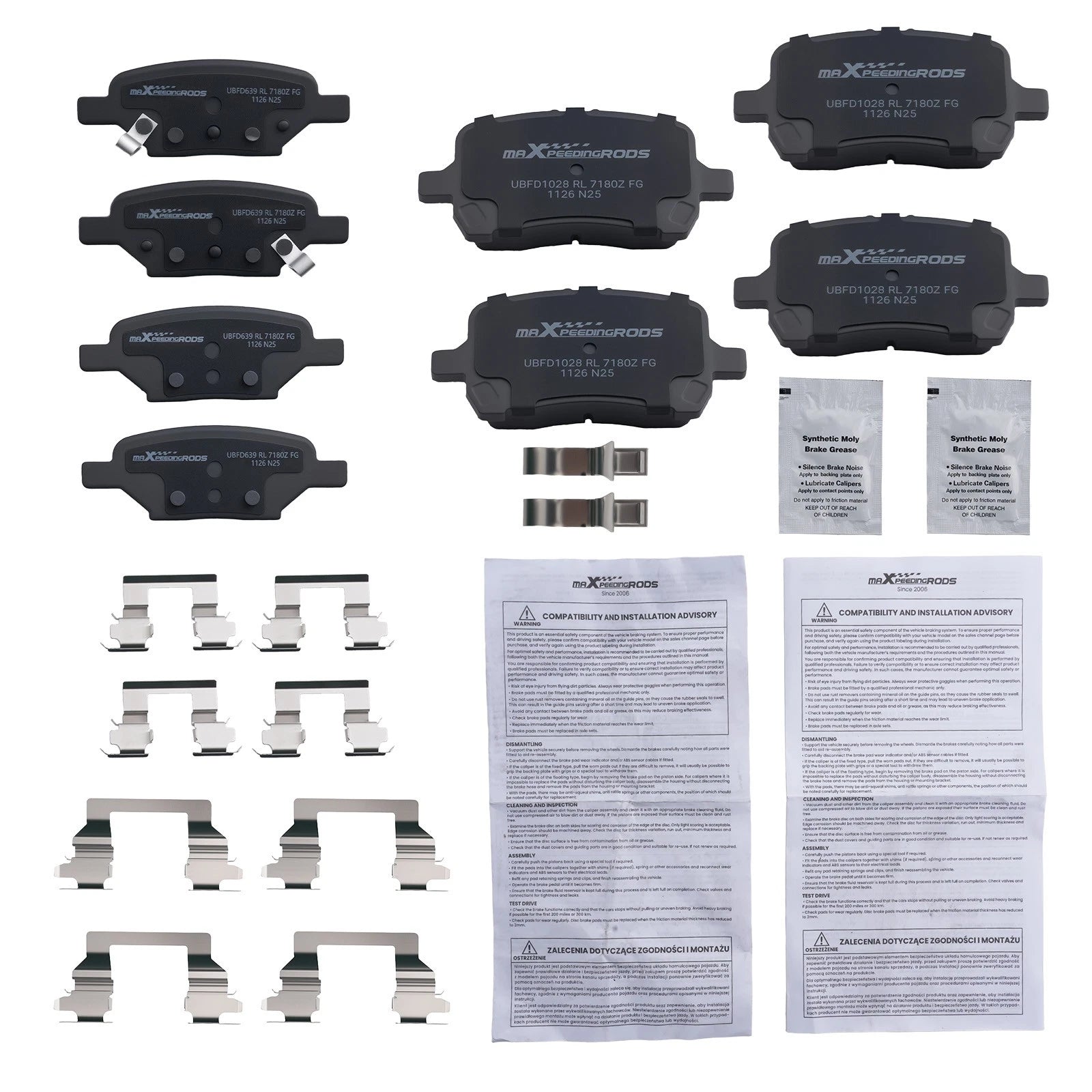 Set of 4 Ceramic Brake Pads for Chevrolet Malibu Pontiac G6 (2004–2012) P-1160 P-1033