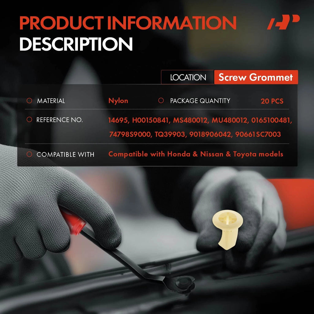20Pcs 8mm Square Nylon Screw Grommets for Toyota Honda