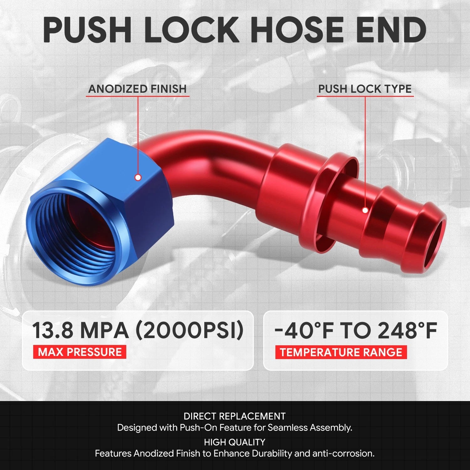 AN10 90 Degree Swivel Oil/Fuel Line Hose End Push-On Male Fitting