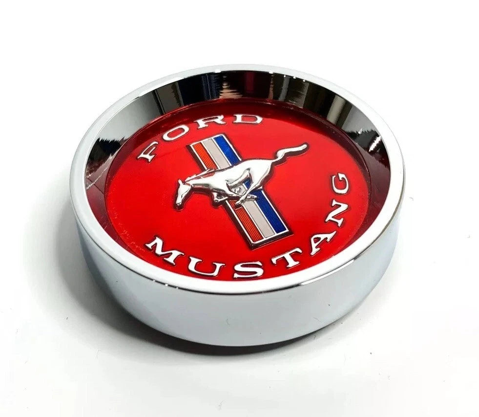Center Caps Tri-Bar Pony Red Set for 1965–1966 Ford Mustang