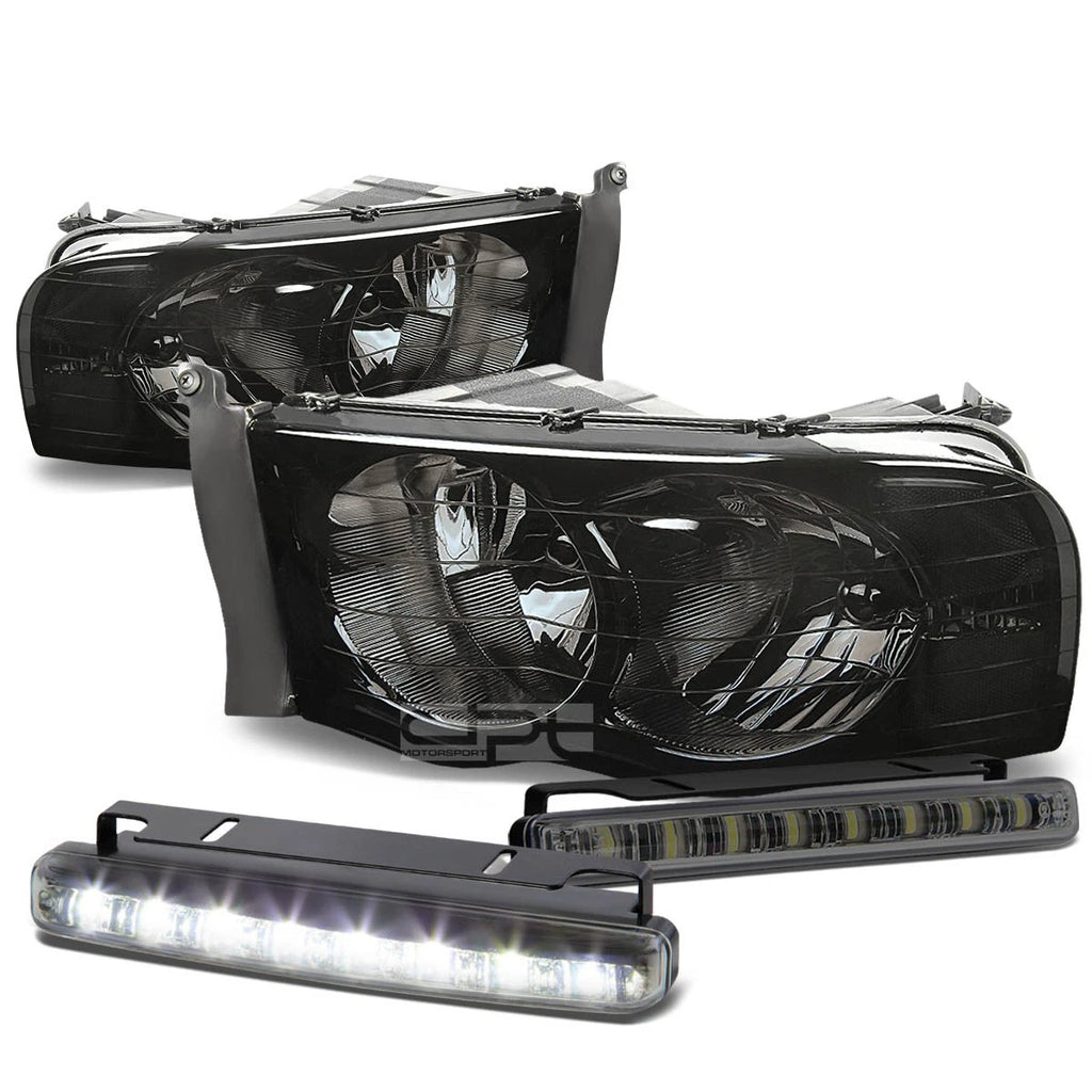 Set of 4 Smoked Housing Headlight, Signal Lamp, LED Fog Light for Ram (2002–2005)