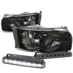 Set of 4 Smoked Housing Headlight, Signal Lamp, LED Fog Light for Ram (2002–2005)