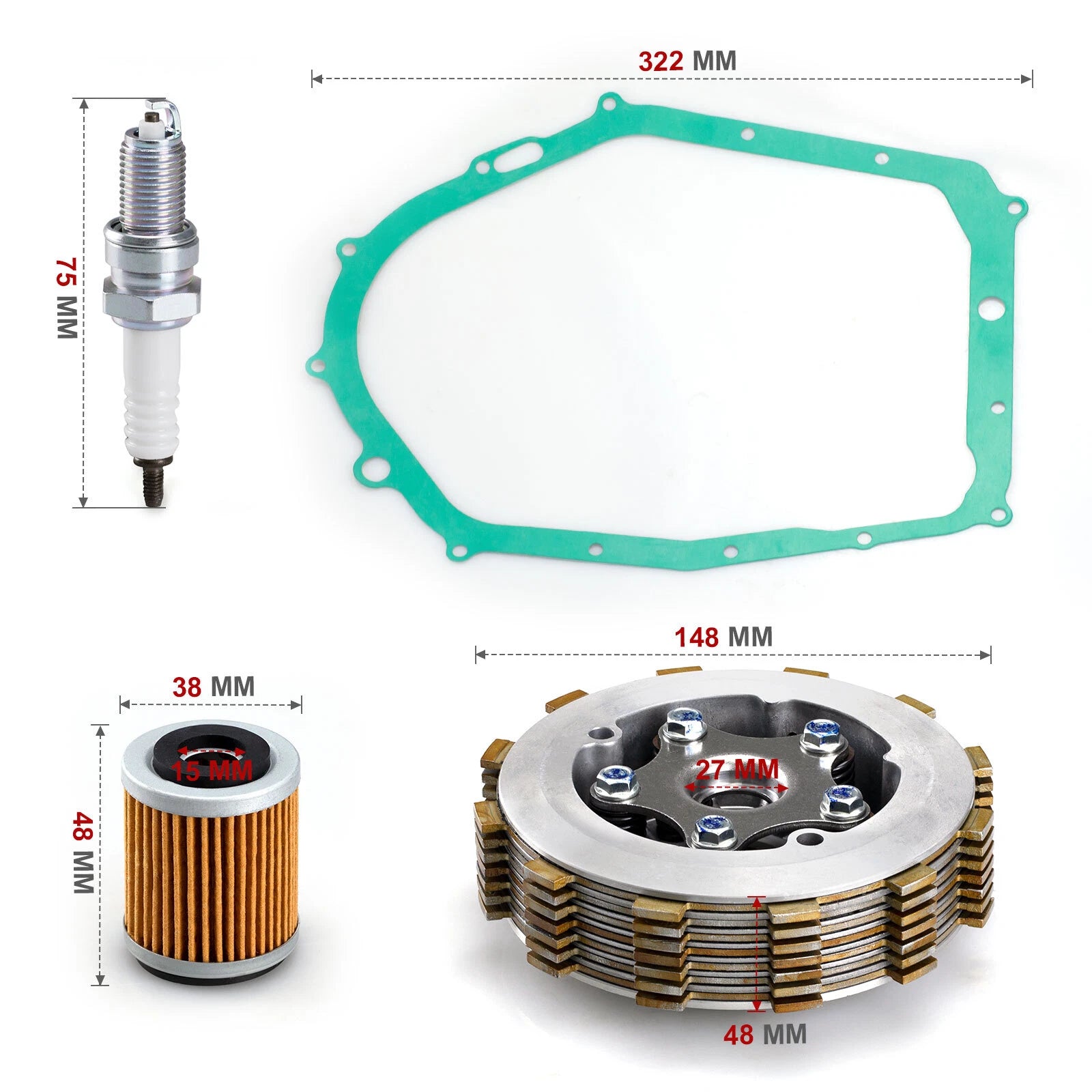 Clutch Assembly Kit w/ Gasket for Yamaha YFM350 Raptor 350 (2004–2013)