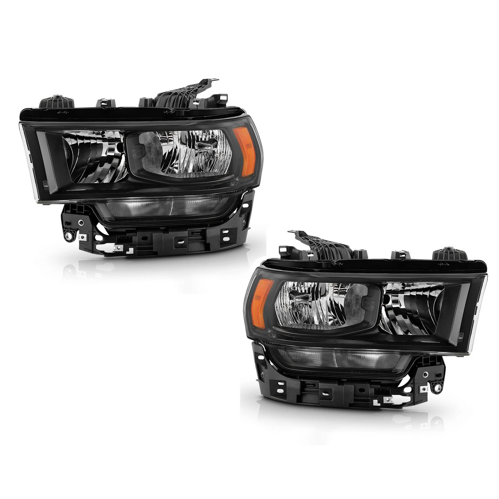 Halogen Headlight Set for Ram 2500 3500 (2019–2024) Black Bezel Left+Right